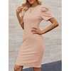 image:imageCicy Bell Womens Casual Work Dresses Puff Sleeve Bodycon Business Outfit  Crew NeckMidi LengthOffice Pencil DressLightweightStretchy FabricShort Puffy SleeveVersatile Solid ColorKhaki