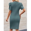 image:imageCicy Bell Womens Casual Work Dresses Puff Sleeve Bodycon Business Outfit  Crew NeckMidi LengthOffice Pencil DressLightweightStretchy FabricShort Puffy SleeveVersatile Solid ColorBlue
