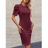 image:imageCicy Bell Womens Casual Work Dresses Puff Sleeve Bodycon Business Outfit  Crew NeckMidi LengthOffice Pencil DressLightweightStretchy FabricShort Puffy SleeveVersatile Solid ColorBurgundy