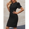 image:imageCicy Bell Womens Casual Work Dresses Puff Sleeve Bodycon Business Outfit  Crew NeckMidi LengthOffice Pencil DressLightweightStretchy FabricShort Puffy SleeveVersatile Solid ColorBlack