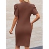 image:imageCicy Bell Womens Casual Work Dresses Puff Sleeve Bodycon Business Outfit  Crew NeckMidi LengthOffice Pencil DressLightweightStretchy FabricShort Puffy SleeveVersatile Solid ColorBrown