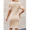image:imageCicy Bell Womens Casual Work Dresses Puff Sleeve Bodycon Business Outfit  Crew NeckMidi LengthOffice Pencil DressLightweightStretchy FabricShort Puffy SleeveVersatile Solid ColorBeige