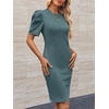 image:imageCicy Bell Womens Casual Work Dresses Puff Sleeve Bodycon Business Outfit  Crew NeckMidi LengthOffice Pencil DressLightweightStretchy FabricShort Puffy SleeveVersatile Solid ColorBlue