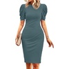 image:imageCicy Bell Womens Casual Work Dresses Puff Sleeve Bodycon Business Outfit  Crew NeckMidi LengthOffice Pencil DressLightweightStretchy FabricShort Puffy SleeveVersatile Solid ColorBlue