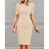 image:imageCicy Bell Womens Casual Work Dresses Puff Sleeve Bodycon Business Outfit  Crew NeckMidi LengthOffice Pencil DressLightweightStretchy FabricShort Puffy SleeveVersatile Solid ColorBeige
