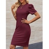 image:imageCicy Bell Womens Casual Work Dresses Puff Sleeve Bodycon Business Outfit  Crew NeckMidi LengthOffice Pencil DressLightweightStretchy FabricShort Puffy SleeveVersatile Solid ColorBurgundy