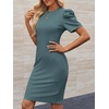 image:imageCicy Bell Womens Casual Work Dresses Puff Sleeve Bodycon Business Outfit  Crew NeckMidi LengthOffice Pencil DressLightweightStretchy FabricShort Puffy SleeveVersatile Solid ColorBlue