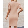 image:imageCicy Bell Womens Casual Work Dresses Puff Sleeve Bodycon Business Outfit  Crew NeckMidi LengthOffice Pencil DressLightweightStretchy FabricShort Puffy SleeveVersatile Solid ColorKhaki