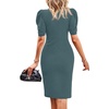image:imageCicy Bell Womens Casual Work Dresses Puff Sleeve Bodycon Business Outfit  Crew NeckMidi LengthOffice Pencil DressLightweightStretchy FabricShort Puffy SleeveVersatile Solid ColorBlue
