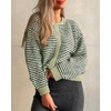 image:imageCicy Bell Womens Striped Cardigan Sweaters Puff Long Sleeve Button Down Color Block Casual Knit TopsArmy Green
