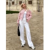 image:imageCicy Bell Womens Cropped Tweed Blazers Jacket Collarless Button Down CoatsPink
