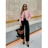 image:imageCicy Bell Womens Cropped Tweed Blazers Jacket Collarless Button Down CoatsPink