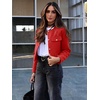 image:imageCicy Bell Womens Cropped Tweed Blazers Jacket Collarless Button Down CoatsRed