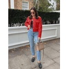 image:imageCicy Bell Womens Cropped Tweed Blazers Jacket Collarless Button Down CoatsRed