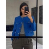 image:imageCicy Bell Womens Cropped Tweed Blazers Jacket Collarless Button Down CoatsRoyal Blue
