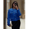 image:imageCicy Bell Womens Cropped Tweed Blazers Jacket Collarless Button Down CoatsRoyal Blue