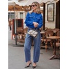image:imageCicy Bell Womens Cropped Tweed Blazers Jacket Collarless Button Down CoatsRoyal Blue