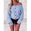 image:imageCicy Bell Women Off The Shoulder Sweater Long Sleeve Button Knit PulloverSky Blue