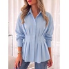 image:imageCicy Bell Women Striped Peplum Button Shirts Business Casual Pleated BlouseBlue