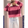 image:imageCicy Bell Womens Cropped Sweater Rolled Neck Knit Fall Pullover TopsStriped Burgundy