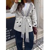 image:imageCicy Bell Womens Fringe Cardigan Printed Long Sleeve V Neck Belt SweatersGrey