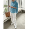 image:imageCicy Bell Womens Oversized Button Down Shirts Half Sleeve Collared TopsLake Blue