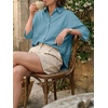 image:imageCicy Bell Womens Oversized Button Down Shirts Half Sleeve Collared TopsLake Blue