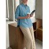 image:imageCicy Bell Womens Oversized Button Down Shirts Half Sleeve Collared TopsLake Blue