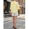 image:imageCicy Bell Womens Oversized Button Down Shirts Half Sleeve Collared TopsStriped Yellow