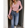 image:imageCicy Bell Womens Striped Sweater Polo V Neck Long Sleeve Pullover Knit TopsRed