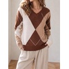 image:imageCicy Bell Womens V Neck Argyle Sweaters Long Sleeve Knit Casual PulloversBrown