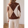 image:imageCicy Bell Womens V Neck Argyle Sweaters Long Sleeve Knit Casual PulloversBrown
