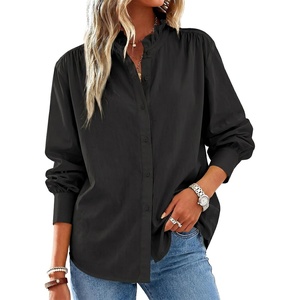 image:imageCicy Bell Womens Oversized Button Down Shirts Long Sleeve Ruffle Collar TopBlack