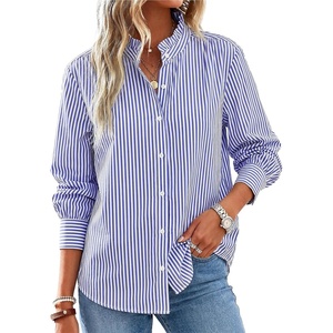 image:imageCicy Bell Womens Oversized Button Down Shirts Long Sleeve Ruffle Collar TopNavy