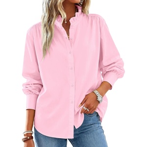 image:imageCicy Bell Womens Oversized Button Down Shirts Long Sleeve Ruffle Collar TopPink
