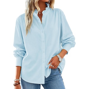 image:imageCicy Bell Womens Oversized Button Down Shirts Long Sleeve Ruffle Collar TopSky Blue