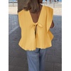 image:imageCicy Bell Womens Summer Cap Sleeve Bubble Tank Tops Casual Pleated Open Back Crew Neck Blouses Bow Tie Cotton ShirtsYellow