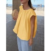 image:imageCicy Bell Womens Summer Cap Sleeve Bubble Tank Tops Casual Pleated Open Back Crew Neck Blouses Bow Tie Cotton ShirtsYellow