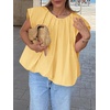 image:imageCicy Bell Womens Summer Cap Sleeve Bubble Tank Tops Casual Pleated Open Back Crew Neck Blouses Bow Tie Cotton ShirtsYellow