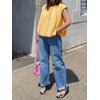 image:imageCicy Bell Womens Summer Cap Sleeve Bubble Tank Tops Casual Pleated Open Back Crew Neck Blouses Bow Tie Cotton ShirtsYellow