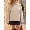 image:imageCicy Bell Womens Cropped Faux Wool Jackets Button Down Collared Pea CoatsBeigesolid