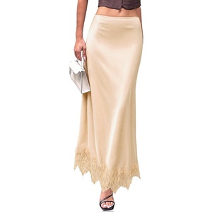 image:imageCicy Bell Womens Polka Dot Satin Maxi Skirt High Waisted Lace Flowy SkirtsBeige