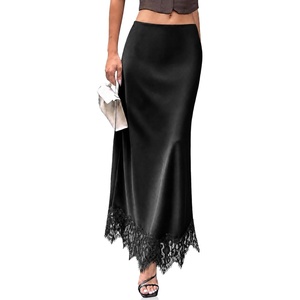 image:imageCicy Bell Womens Polka Dot Satin Maxi Skirt High Waisted Lace Flowy SkirtsBlack