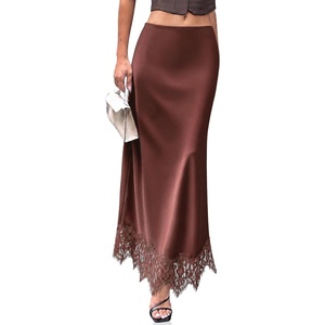 image:imageCicy Bell Womens Polka Dot Satin Maxi Skirt High Waisted Lace Flowy SkirtsCoffee