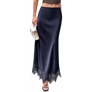 image:imageCicy Bell Womens Polka Dot Satin Maxi Skirt High Waisted Lace Flowy SkirtsNavy