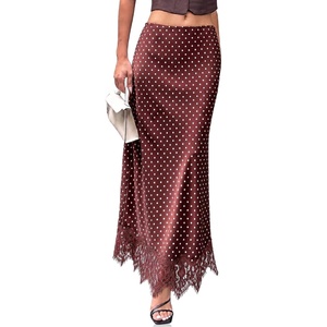 image:imageCicy Bell Womens Polka Dot Satin Maxi Skirt High Waisted Lace Flowy SkirtsPolka Dot Brown