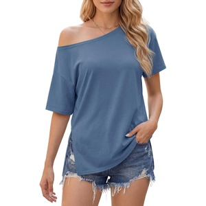image:imageCicy Bell Womens One Shoulder Tops Summer Short Sleeve Side Split T ShirtsBluish Gray