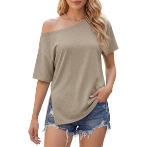 image:imageCicy Bell Womens One Shoulder Tops Summer Short Sleeve Side Split T ShirtsKhaki