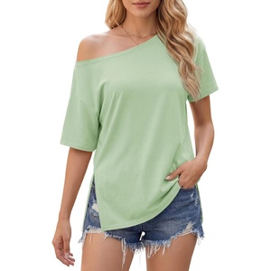 image:imageCicy Bell Womens One Shoulder Tops Summer Short Sleeve Side Split T ShirtsMint