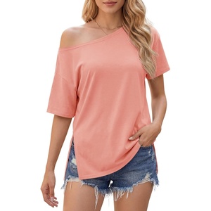 image:imageCicy Bell Womens One Shoulder Tops Summer Short Sleeve Side Split T ShirtsPink